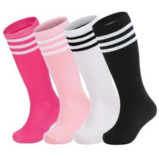4 Pairs Kids Soccer Socks 6-9 Years White/Black/Pink/Hot Pink Little Kid