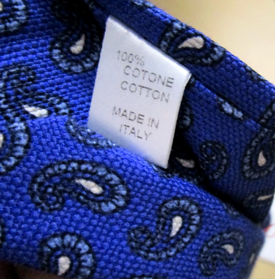 NWOT NUEVO ISAIA NAPOLI 7 FOLD MADE ITALY COTTON Neck Tie BLUE PAISLEY 3 3/8" X61" Foto 4 de 4