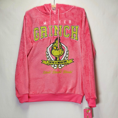 Dr. Seuss ''You're A Mean One Mr. Grinch'' Pink Plush Hoodie Small Super Soft NWT