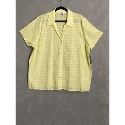 Moa Moa Button-Up Top Short Sleeve Embroidered Yellow Women's 3X NEW