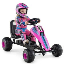 Pedal Go Kart for Kids, 4-Wheel Ride On Toy with Steering Wheel  Safe Handbrake