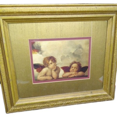 Artwork - Raphael Two Angels Cherubs Sistine Madonna Gold Framed Art Print   