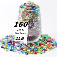 1 LB Flat Glass Beads, 160-180PCS Small Glass Marbles, Mini Flat Mixed Color