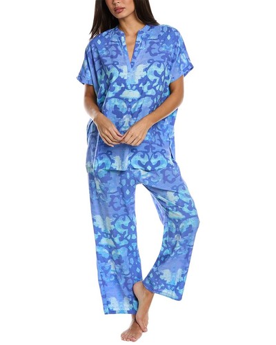 Natori Zen Floral Lace-trim Short Sleeve Pajama Set In Hibicus Pink