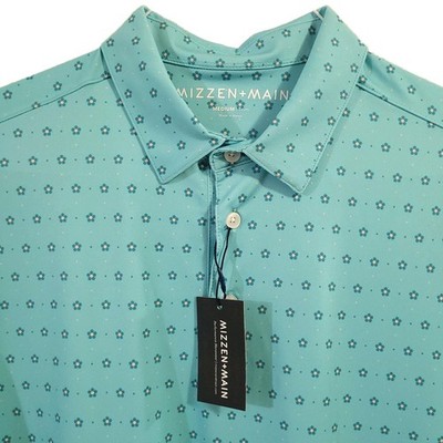 NWT Mizzen+Main Versa Polo Mens M Turquoise AOP UPF 50+ Moisture Wicking Golf