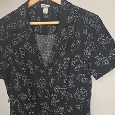 A New Day Black Abstract Face Print Button Up Shirt Dress Size Medium