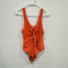 Mara Hoffman Orange-Pink Desa One Piece Swimsuit Womens Medium Laced Front Beach