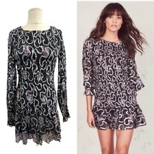 Love Shack Fancy Size P (6 Aus 2US) Black Silver  Silk Scarlett Mini Dress