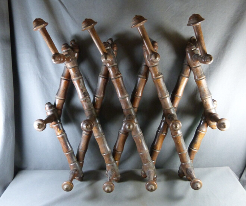 Antique French Extendable Faux Bamboo Wood Coat Rack Hat Rack 13 pegs, 19th c. - Picture 14 of 14