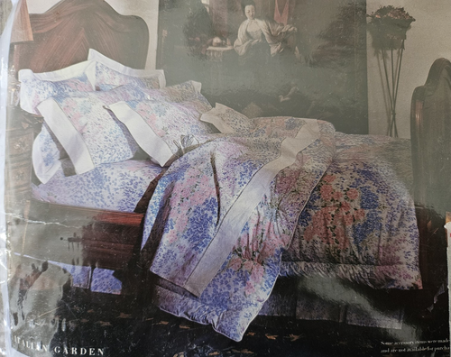 Vintage Eileen West Utica Pink Blue Floral Twin Bed Skirt Dust Ruffle 39x75" NOS