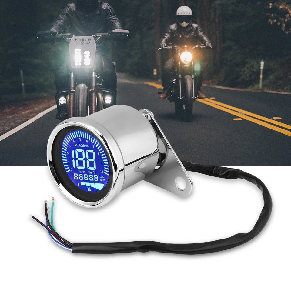 Motorcycle Digital LED LCD Odometer Speedometer Tachometer Fuel Gauge Cafe Racer - Image 2 of 4