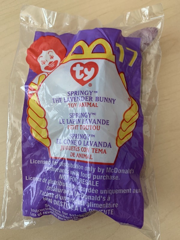 MIni Ty McDonald's Teenie Beanie Babies Plush Toy #17 Springy Lavender Bunny