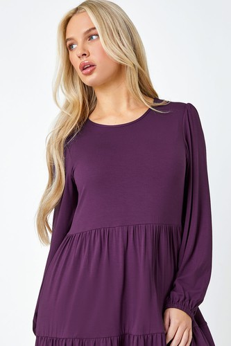 Petite Plain Tiered Stretch Dress - Picture 10 of 24