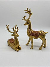 New Gold Reindeer Deer Statue Pair - Beautiful 