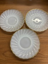 ANCHOR HOCKING FIRE KING GOLD RIM SCALLOP SWIRL saucers  Set Of 3