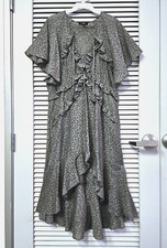 gray leopard ruffle hi-low midi dress S urban outfitters earrings