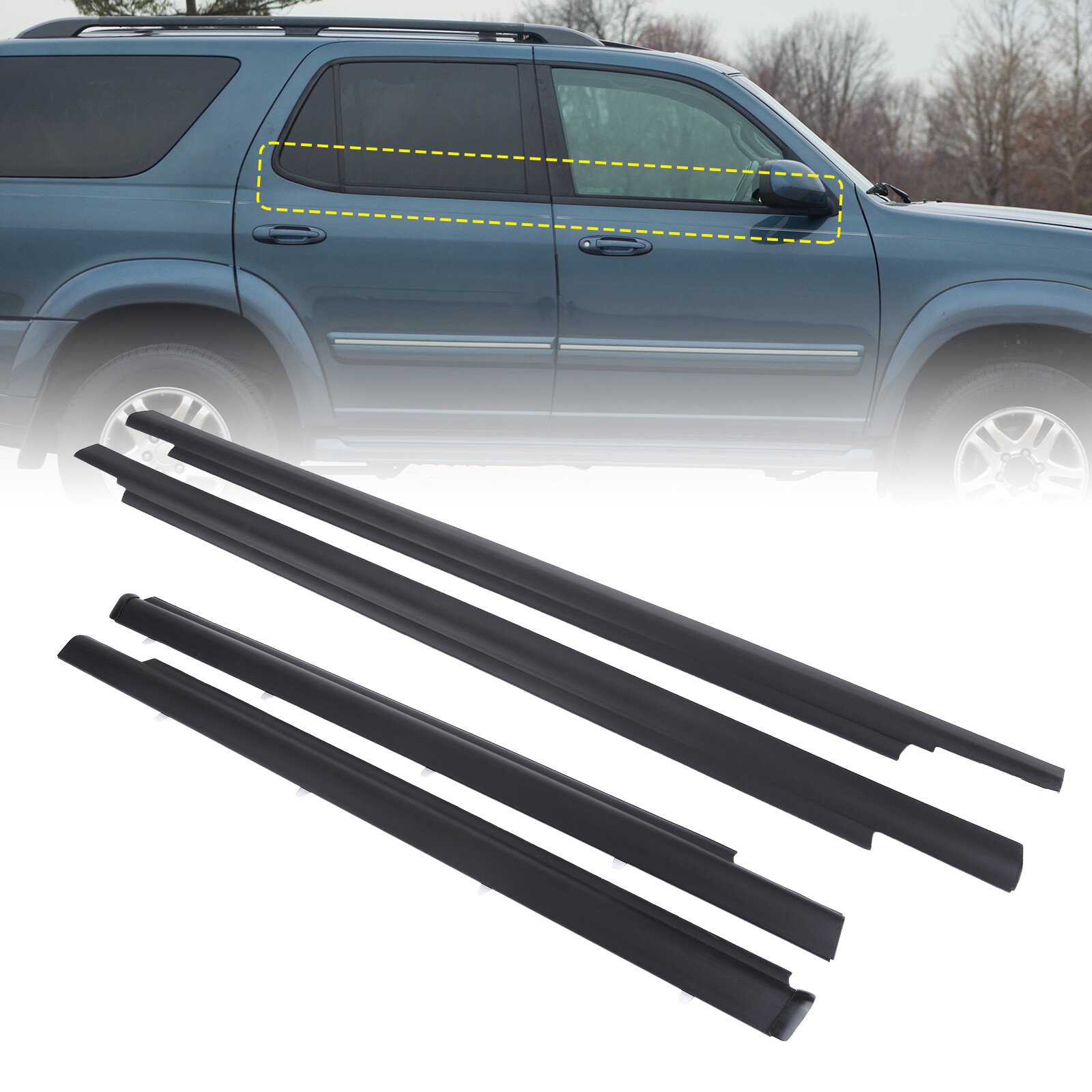 For Toyota 2001-2007 Sequoia Door Belt Molding Trim Seal Weatherstrip 4pcs