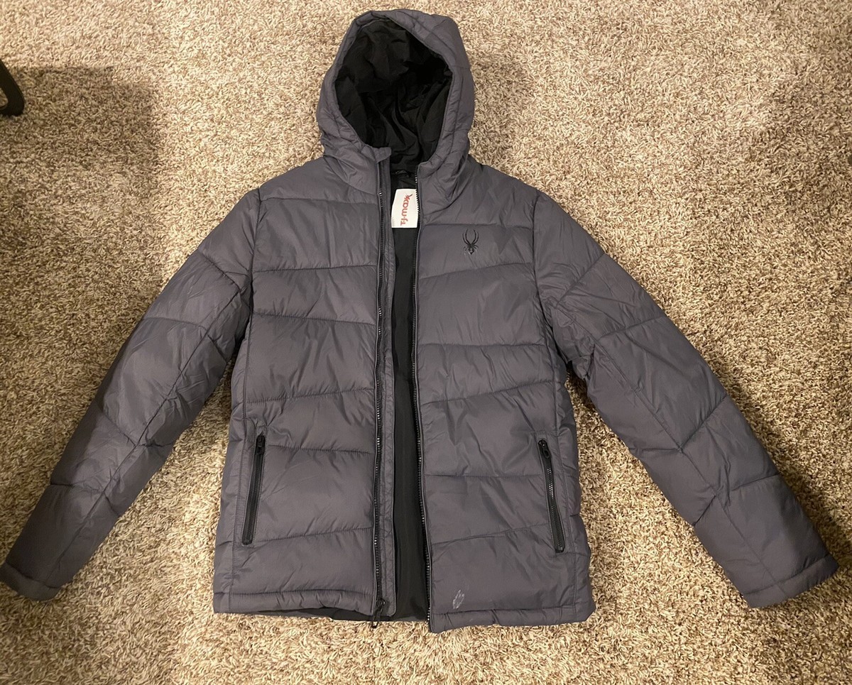 New Spyder Men's Thermaweb Hooded Down Jacket Size S Gray