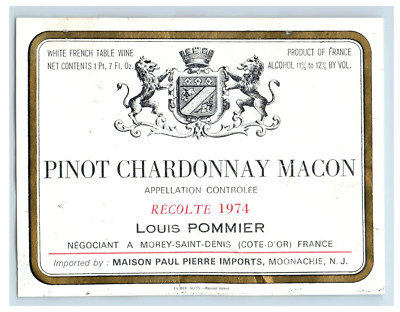 1974 Pinot Chardonnay Macon French Wine Label S98E