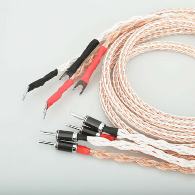 24 Strands Audiophile OCC Copper HiFi Speaker Cable Cord Spade Pin Banana Plug