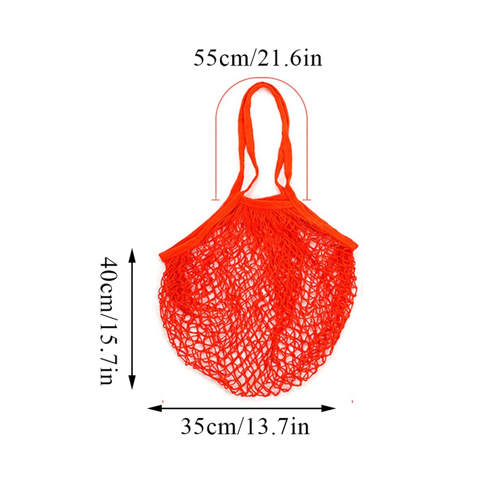 Portable Washable Cotton Mesh String Handbag Long Handle Net Tote Shopping Bags- - Image 4 of 4