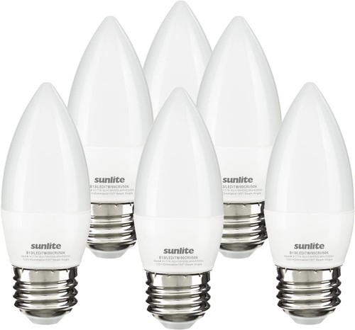 LED B13 Frosted Chandelier Torpedo Bulb 7W(60W=) E26 5000K Daylight 6-Pack - 第 1/2 張圖片