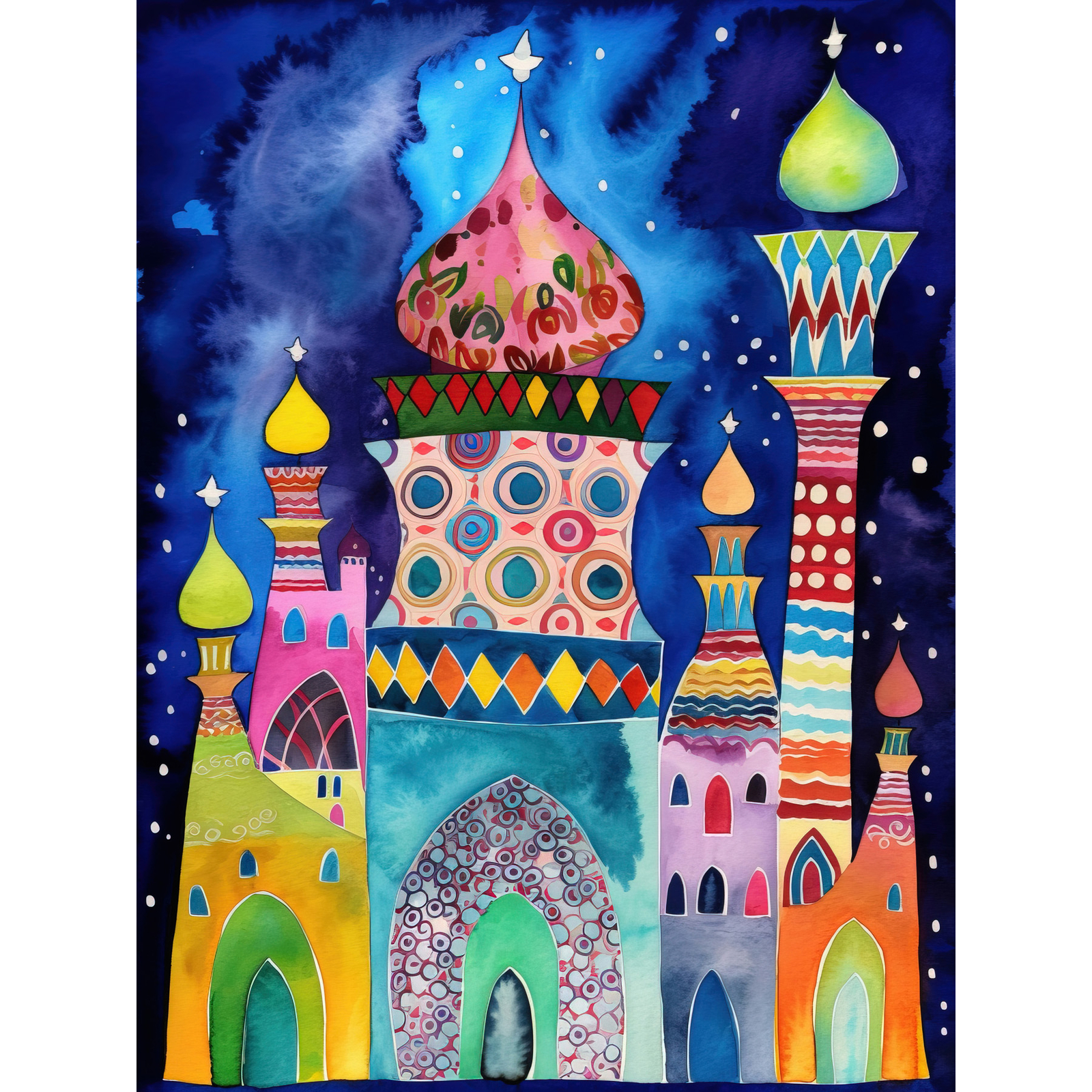 Mosque At Midnight Modern Folk Art Huge Wall Art Poster Print Giant
