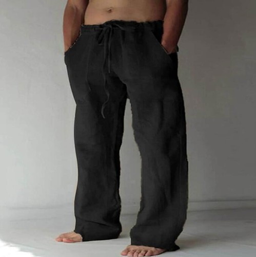 Casual Men's Cotton Linen Pants Drawstring Trousers Comfort Loose Wide Leg Pant - Picture 10 of 28