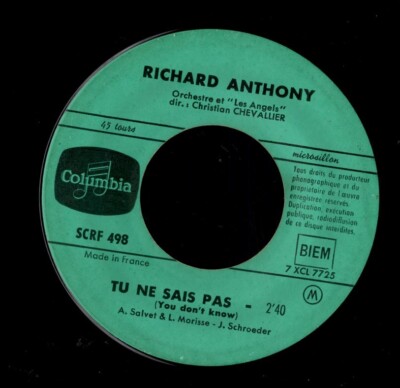 RICHARD ANTHONY Tu Ne Sais Pas / Loin De Moi French Popcorn