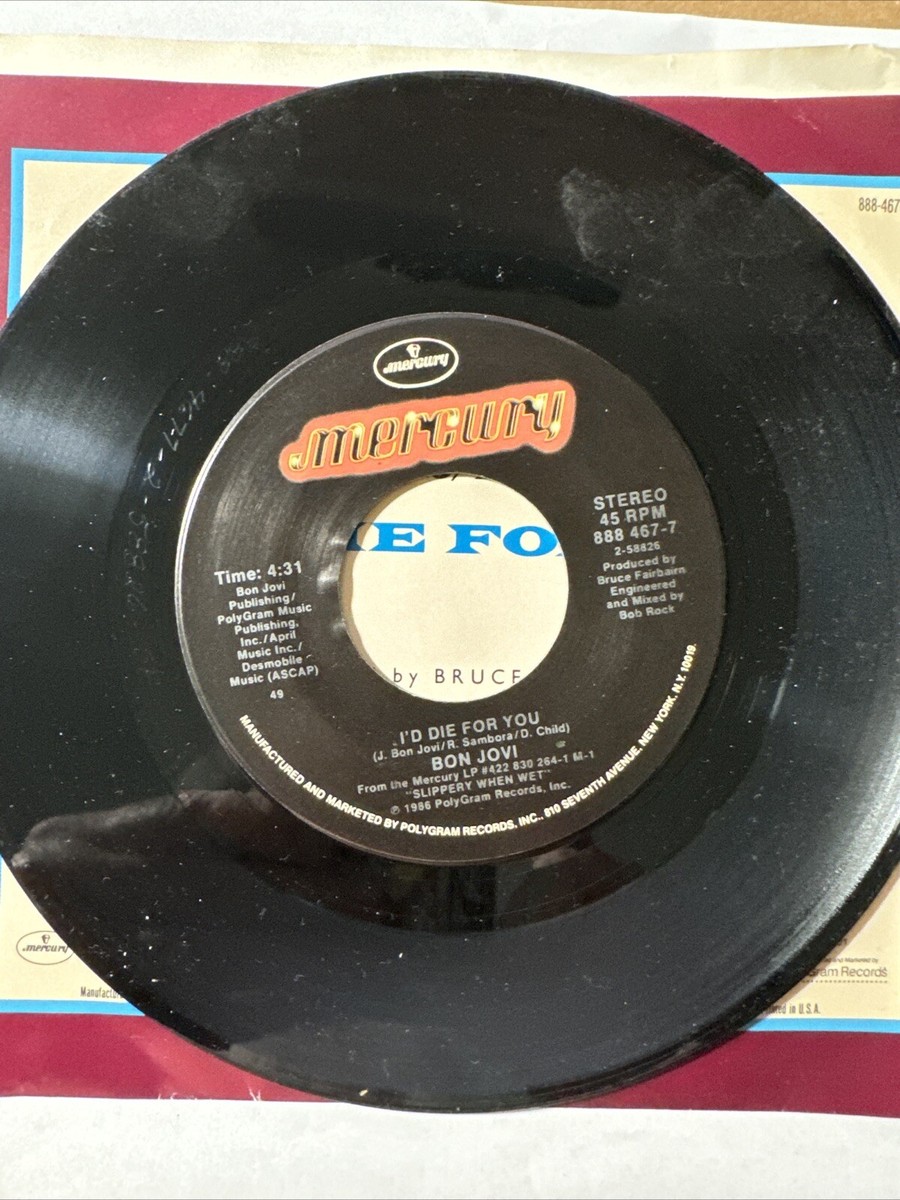 RARE 45 RPM RECORD: Bon Jovi Wanted Dead or Alive w/ Picture