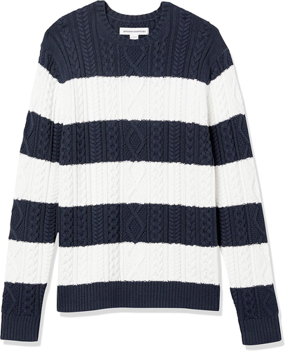 Men'S Long-Sleeve 100% Cotton Fisherman Cable Crewneck Sweater - Bild 11 von 12