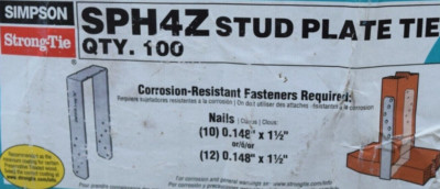 Simpson strong tie SPH4Z stud plate tie ( 50 per pack)