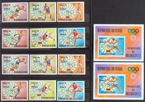 CHAD 1972 OLYMPICS, Cpl XF MNH** Perf + ImPerf Sheet+Set, Olympia, Javelin Throw - 第 1/1 張圖片
