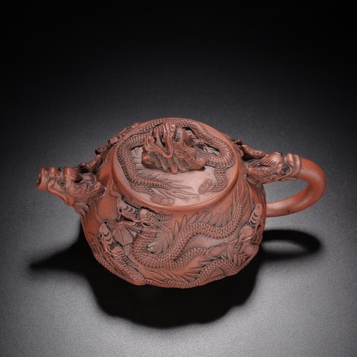 Exquisite Yixing Purple Clay (Gu Jingzhou) Jiulong Stone Scoop Teapot - Picture 6 of 9