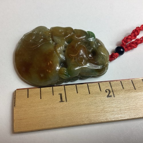 Green Jadeite Mongoose, Peach, Mouse, 2 Lucky Coins Translucent Pendant - Picture 4 of 14