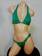 Exotic dancer stripper medium green two piece bikini dance outfit-dancewear