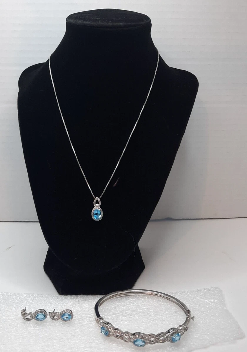 SUN BR KA1772 silver tone blue rhinestone necklace earrings