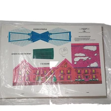 Vtg 1982 Current Christmas Gift Box Die Cut, Red &Green House, Store, Church New