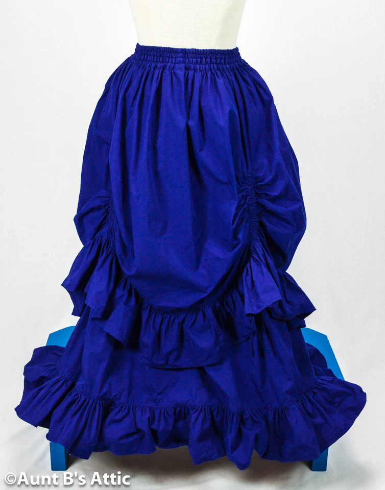 Saia Steampunk Azul Real Estilo Vitoriano Longa Algodão Saia Fantasia Reunida - Imagem 3 de 3
