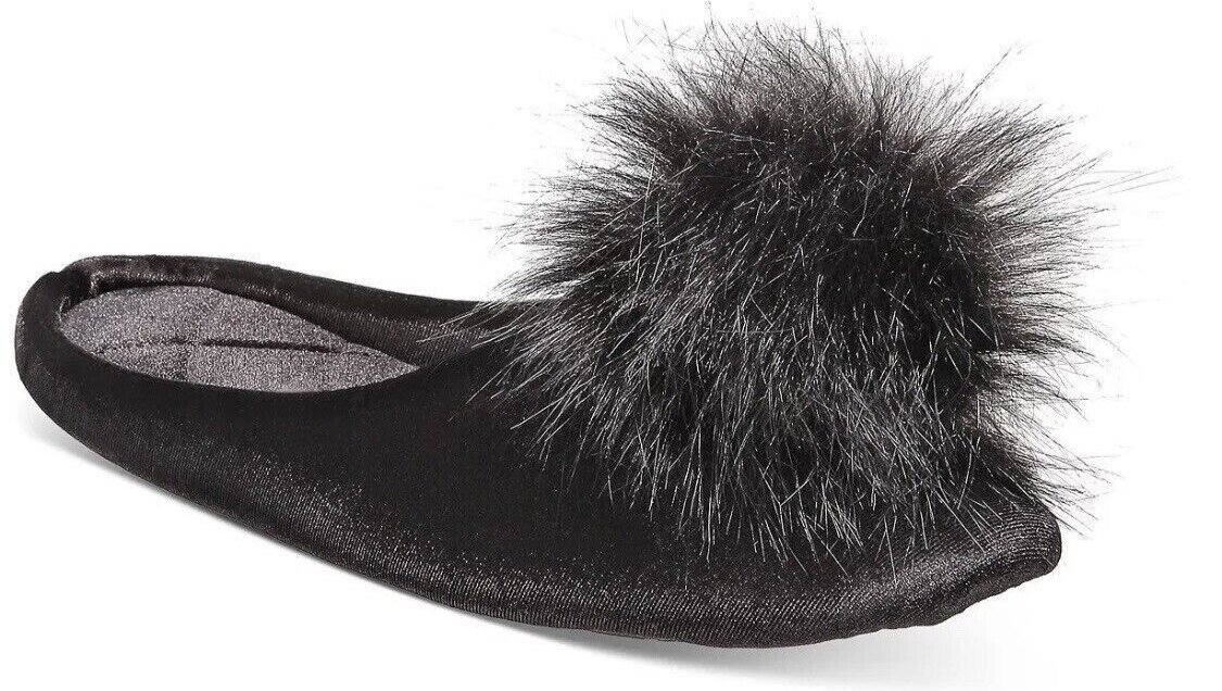 SAOLA INC Pantofole Donna 5 6 Piccole Pom Pom Pelliccia Finta Nero Ballerina Suola in Gomma