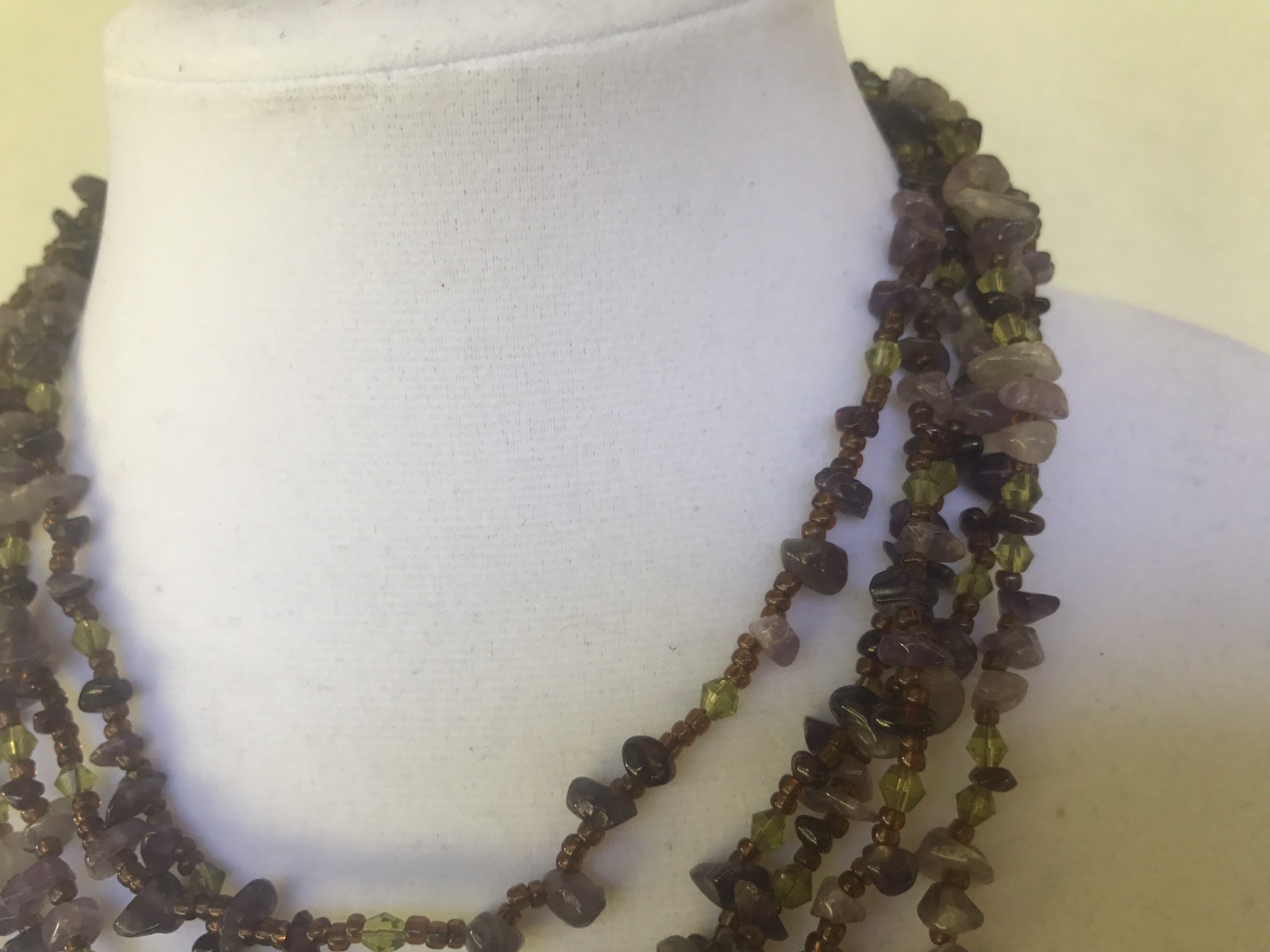 Necklace Multi layered Colored Pressed Glass Bead… - image 7