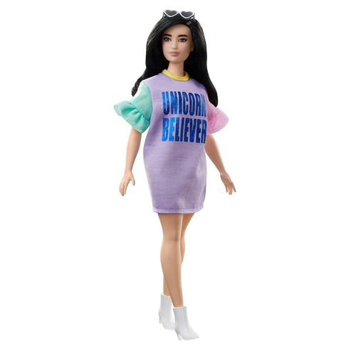 Barbie Fashionistas Puppe 127 - kurvig mit dunklen Haaren und Einhorn Gläubiges Kleid - Bild 3 von 8