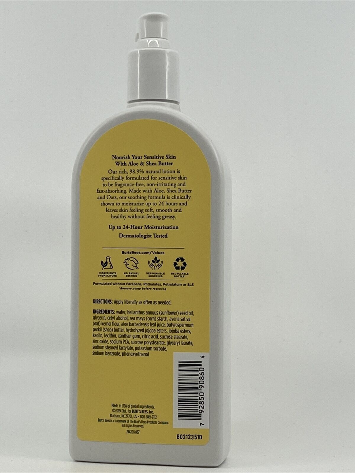 Burt's Bees Body Lotion Aloe Shea Butter Fragrance Free 12 oz Sensitive Skin