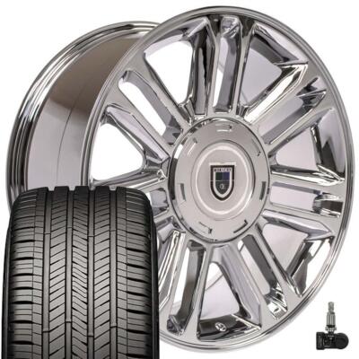 22 inch Chrome 5358 Rims & Goodyear Tire Set Fits Escalade Yukon Sierra