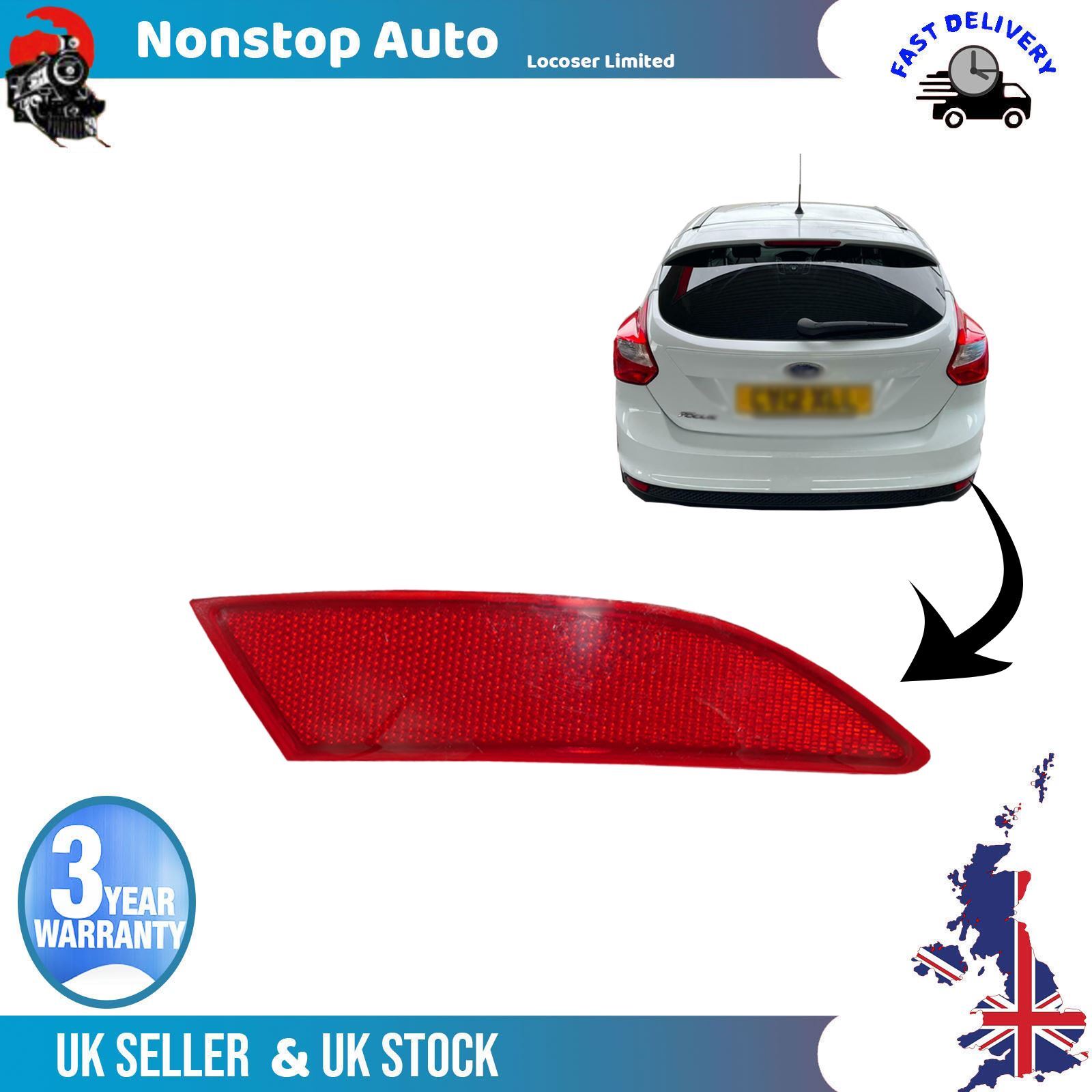 Réflecteur De Pare-chocs Arrière Droit Pour Ford Focus - Réf. BM51515BOAA - Marque NONSTOP, Garantie 3 Ans