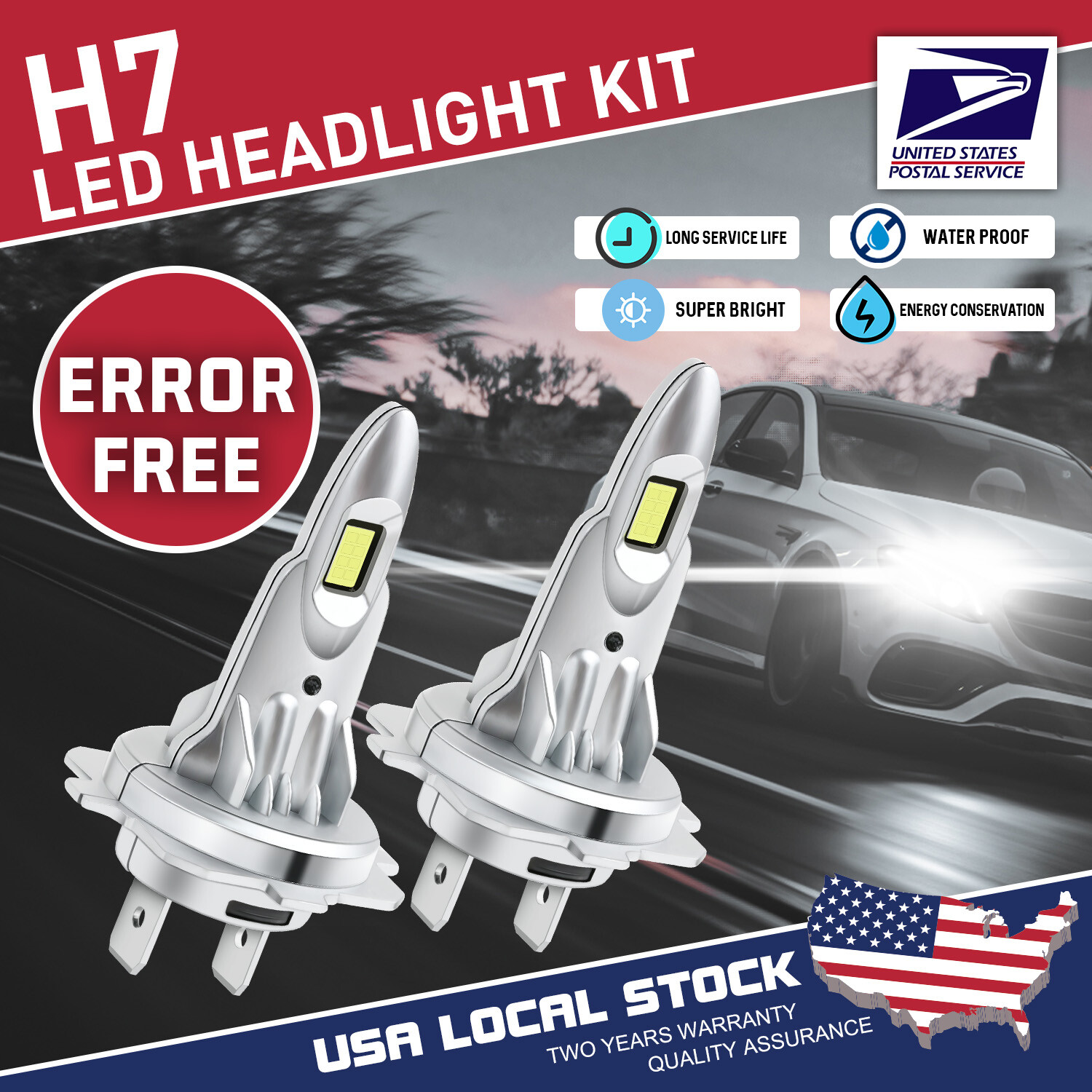 H7 LED Headlight Bulb Kit 6000K Super White 80000LM High Low Beam Lights