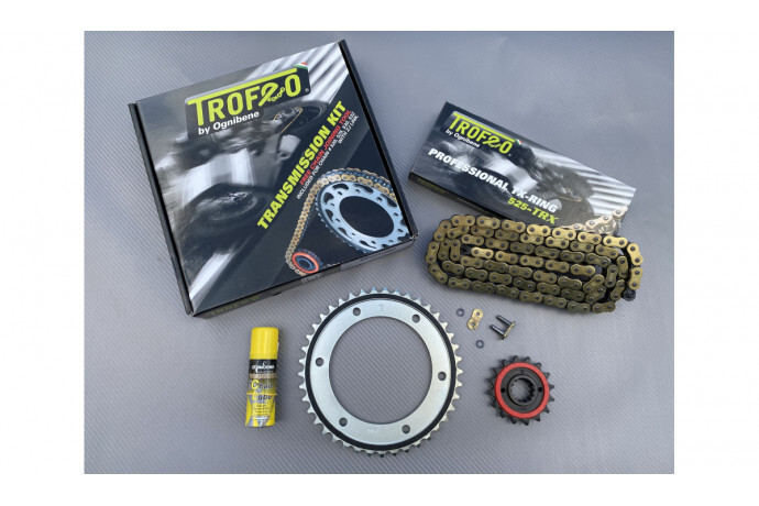 アクセサリー K.M Chain kit TROFEO KAWASAKI ZX6R 2005-2006 15*43 520 TRX Gold&Black