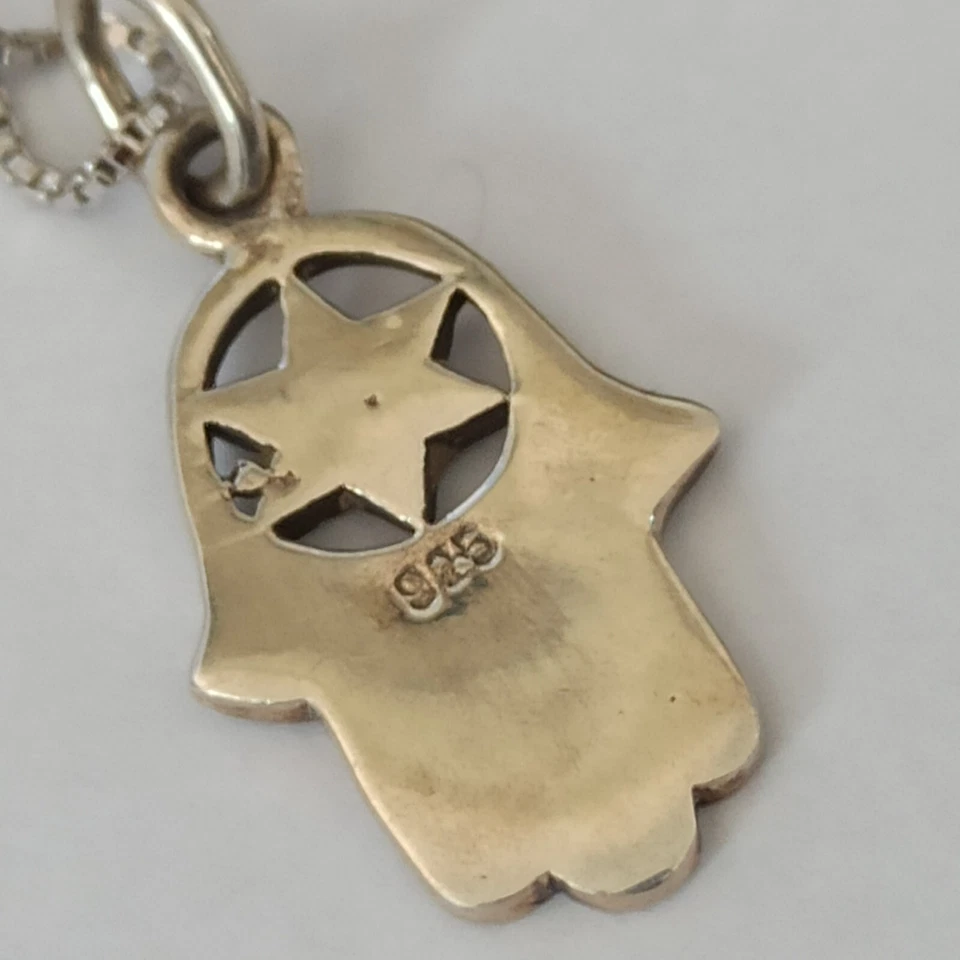 Collar Hombre Plata Hamsa Estrella de David Vintage Filigrana Azul Abulón 925 17" Foto 4 de 4