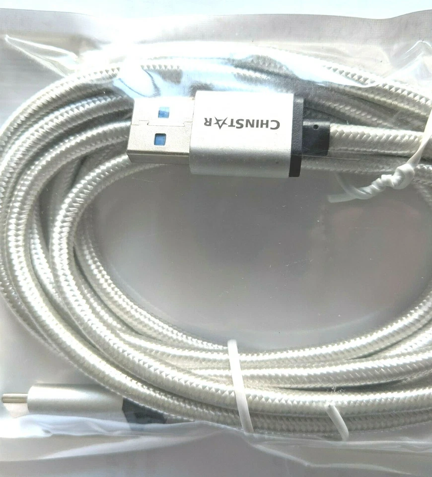 Cargadores de teléfono Cable USB Tipo C 6,6 pies Nylon Trenzado Carga Rápida 3,0 Sincronización Plateado Foto 2 de 3
