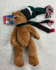 Fiesta 1996 Happy Holidays 14" Plush Teddy Bear Slumber Cap Scarf Vintage NWT